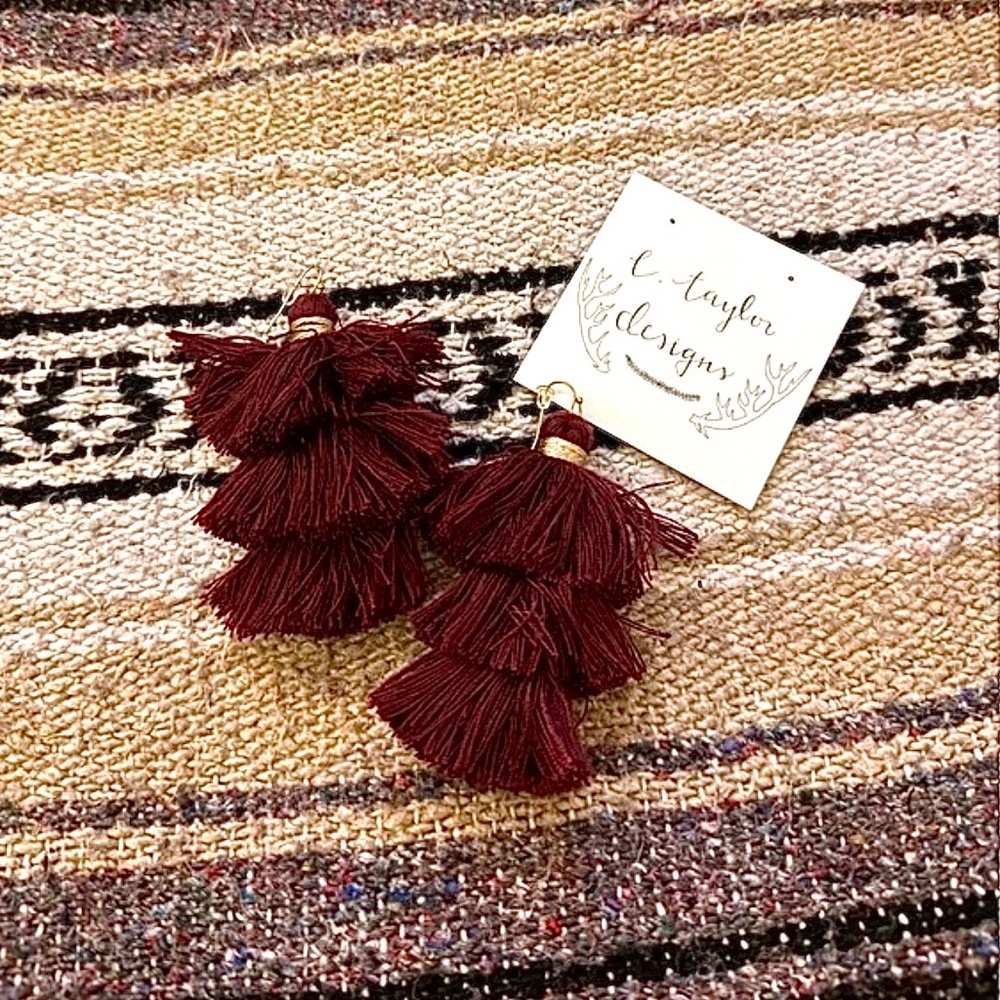 Burgundy Tassel Earrings
